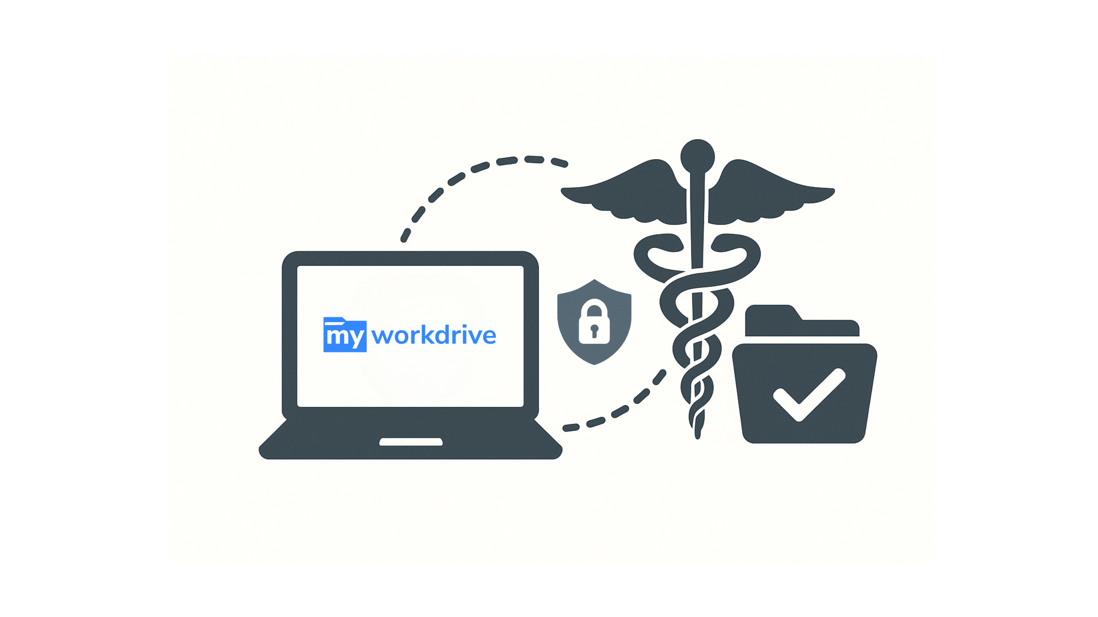 MyWorkDrive HIPAA-compliant file sharing illustration showing secure healthcare data access and storage